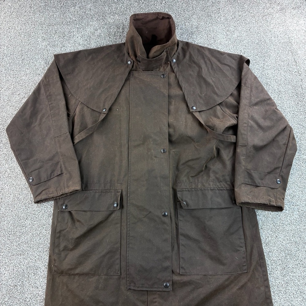 Vintage Down Under Australian Outfitters Duster Coat Mens L Brown Oilskin Cotton